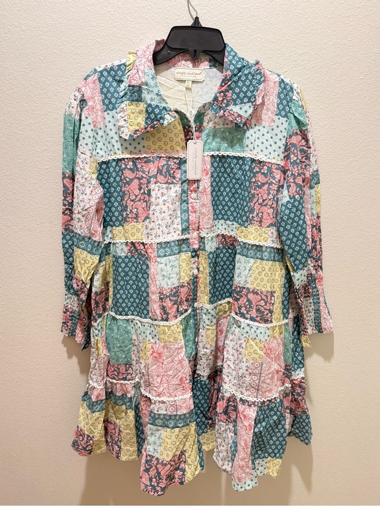 Simply Southern Tops - Simply southern Patchwork Ruffle Tunic in Pastel Pink, Teal & Yellow